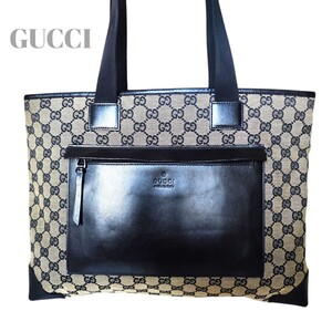 １円〜 GUCCI グッチ トートバッグ GGキャンバス レザー 肩掛け 大容量 黒 希少 レア