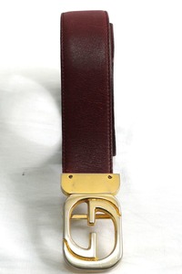 中古 GUCCI vintage oxblood red leather belt 70s グッチ ヴィンテージ ダブルG ゴールド ベルト ボルドー ブラック 75サイズ 11523