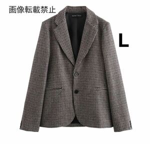 vintage ヴィンテージ レトロ 千鳥 チェック 柄 テーラードジャケット アウター Lサイズ レディース★ZARA 好きな方に★秋冬新作 新品★