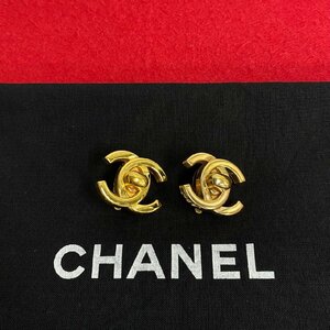 極 美品 希少品 コメ有 CHANEL シャネル 96A 刻印 ココマーク ロゴ モチーフ GP イヤリング アクセサリー ゴールド レディース 93642