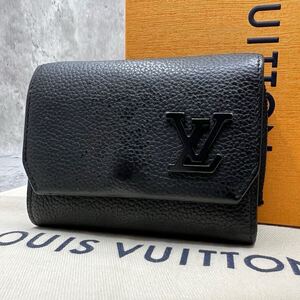 【現行 美品】ルイヴィトン LOUIS VUITTON ポルトフォイユ パイロット 三つ折り財布 アエログラム レザー ブラック 黒 メンズ M81740