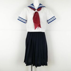 1円 セーラー服 スカート スカーフ 上下3点セット 夏物 白2本線 女子 学生服 中学 高校 白 制服 中古 ランクC NA9004