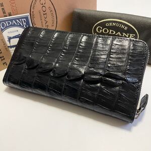 ★極上美品 GODANE ゴダン カイマンクロコダイル レザー ラウンドファスナー ジップ 長財布 ブラック 黒 メンズ 男性