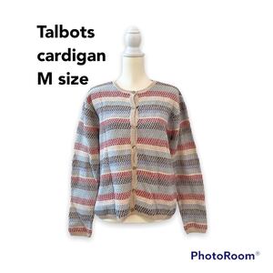 タルボット　ニットカーディガン　ボーダー　マルチカラー　Mサイズ　コットン混　Talbots パステルカラー