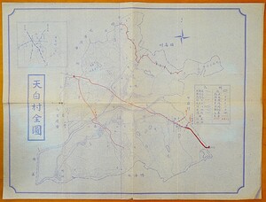 天白村全図　青焼き地図 1枚　昭和初期頃　　名古屋市天白区古地図 バス路線図赤ペン書き込みあり　検:乗合バス私営バス