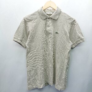 ◇ CHEMISE LACOSTE ハーフボタン ワンポイントロゴ 半袖 ポロシャツ サイズ3 グレー メンズ E