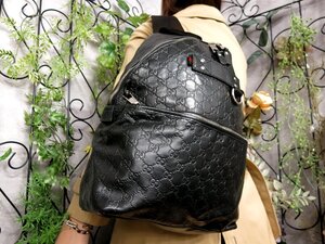 ●美品●GUCCI グッチ●グッチシマ●シェリー●カーフ レザー 本革●リュックサック●黒●シルバー金具●イタリア製●A4 かばん●Js54291