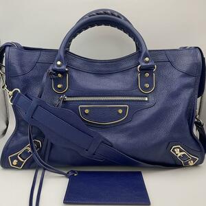 BALENCIAGA バレンシアガ ザ・シティ メタリックエッジ 2way ブルー 115748 ショルダーストラップ／保存袋／ミラー