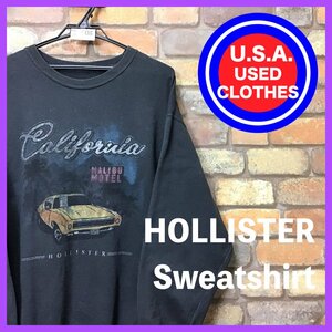 ME11-608★USA古着★正規品★【HOLLISTER ホリスター】稀少 vintageプリント スウェットシャツ トレーナー【メンズ L程度】黒 アメ車