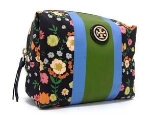 TORY BURCH トリーバーチ フラワー 花柄 メイクポーチ 化粧ポーチ マルチケース 小物入れ レディース ブラック系×グリーン系 DE4015