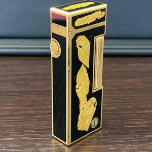 #3532　dunhill　ダンヒル　ローラー式　ガスライター　金箔　ブラック×ゴールドカラー　中古　火花確認　