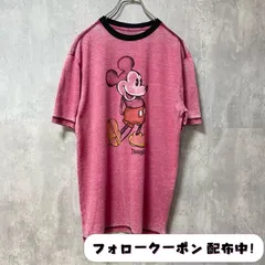 古着 used Disney ディズニー　ミッキー　Mickey　半袖リンガープリントＴシャツ　ピンク　キャラクター