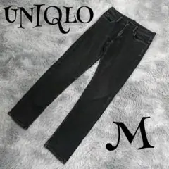 『UNIQLO』ユニクロ(M)ストレートデニムパンツ ユニクロジーンズ 黒ボトム