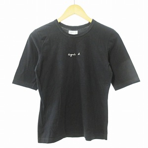 アニエスベー agnes b. Tシャツ カットソー 半袖 ロゴプリント 黒 1111 ■GY09 レディース