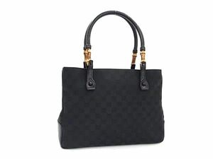 1円 ■美品■ GUCCI グッチ 112526 3444 バンブー GG柄 GGキャンバス×レザー トート ハンドバッグ ショルダー 肩掛け ブラック系 AY4906