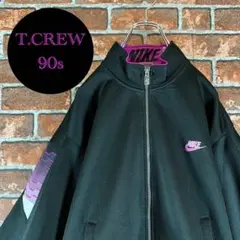 【希少】ナイキ　90s　ワンポイント　刺繍　スリーブロゴ　黒　トラックジャケット