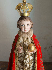 プラハの幼子 少年キリスト像61cmケージドール カピポタ 宗教装飾 ヴィクトリアン 彫像 木彫 聖人像 宗教芸術 アンティーク/H606