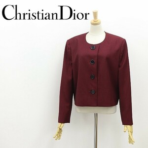 美品◆Christian Dior クリスチャン ディオール ノーカラー ジャケット ボルドー 13 大きいサイズ