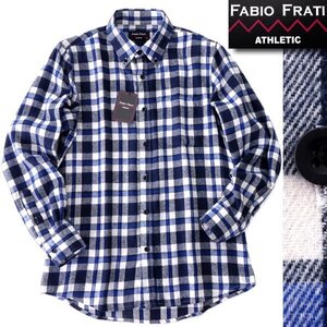 新品 24AW ファビオフラーティ チェック柄 フランネル BD シャツ LL 青紺 【FF8W-H470_BL】 FABIO FRATI ネルシャツ 秋冬 メンズ 起毛