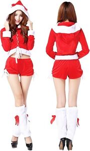 mitsuhada サンタ コスプレ レディース サンタコスチューム サンタ服 クリスマス セクシー サンタクロース ネコ耳パーカー ショートパンツ