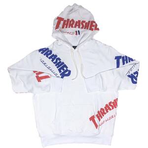 HUF(ハフ） THRASHER TDS ALLOVER HOOD ハフ×スラッシャープルオーバーパーカー(ホワイト）（L）[並行輸入品]