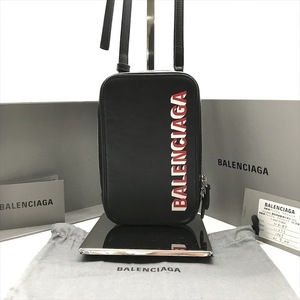 美品 BALENCIAGA バレンシアガ キャッシュ ジップ フォン ホルダー ショルダー バッグ ブラック a3107