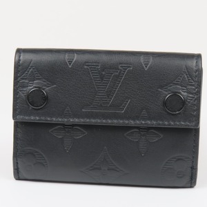 95955★1円スタート★LOUIS VUITTON ルイヴィトン 極美品 ディスカバリーコンパクト モノグラムシャドウ 三つ折り財布 レザー ブラック