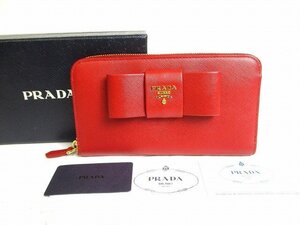 【未使用保管品】 プラダ PRADA サフィアーノ レザー リボン ジップアラウンド長財布 ラウンドファスナー 長財布