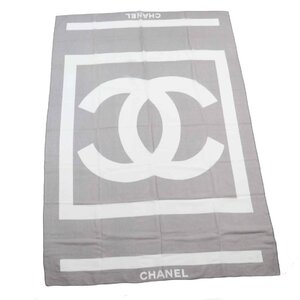 美品◎CHANEL シャネル ヴィンテージ コットン BIGココマーク ロゴ ショール／ストール グレー ホワイト フランス製 レディース