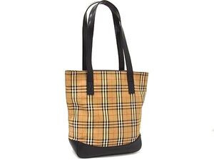 1円 BURBERRY バーバリー ノバチェック キャンバス ショルダー トート ハンドバッグ レディース ブラウン系 FF9715