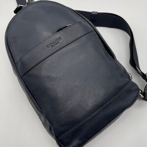 【大人気品】コーチ COACH ボディバッグ ショルダーバッグ クロスボディ ペブルドレザー シボ革 レザー ネイビー 紺 ビジネス メンズ ロゴ