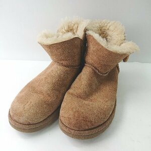 ■ UGG アグ ベイリーボタン ブランドロゴ ショート丈 ムートンブーツ サイズ23.0 ブラウン レディース E