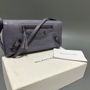 1円 BALENCIAGA バレンシアガ クラシック コンチネンタル　ストラップ 折り財布 ウォレットバッグ レザー スタッズ グレー 正規品本物