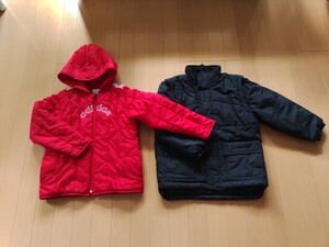 子供服中綿ジャンパー２着まとめて☆アディダスadidas&ギャップGAP 2wayアウター中綿防寒着　黒赤男女兼用男の子女の子　中古２着セット