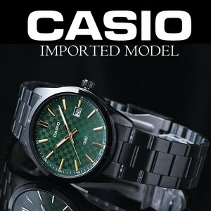 逆輸入カシオ 市松模様 新品 最新作 全身黒塗＆グリーン 30m防水 腕時計 CASIO メンズ 激レア日本未発売 未使用