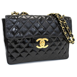 1円 ◎CHANEL シャネル チェーンショルダーバッグ デカマトラッセ ココマーク エナメル ブラック◎K.Dslm.tI-dsm12