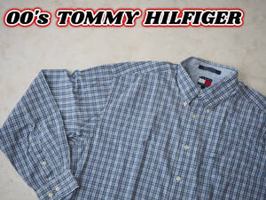 ☆送料無料☆ TOMMY HILFIGER トミーヒルフィガー USA直輸入 古着 00’s 長袖 チェック 胸ポケット付き ボタンダウン シャツ メンズ L 中古