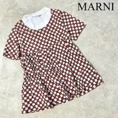 MARNI マルニ 総柄 異素材切り替え フリル 半袖 Tシャツ チュニック