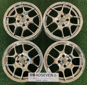 ★HYPER-KS メッキ 15インチ 100/4H ★15×5J +43 PCD100 4穴 4本Set 中古 ★メッキ塗装の剥がれ/クリア剥がれ/劣化等有 ★送料無料