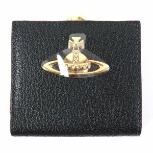 未使用品☆Vivienne Westwood ヴィヴィアンウエストウッド 3218C9K1 オーブロゴ金具付 がま口 レザーウォレット 二つ折り財布 ブラック