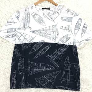 XLサイズ◎17SS◎国内正規品◎LOUIS VUITTON ルイヴィトン Tシャツ カットソー メンズ バイカラー ヨット 総柄 America’s Cup コットンT