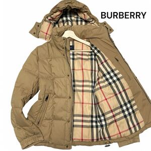 最高級◎ダウン90%!! Lサイズ!! バーバリー【圧倒的な保温性】 BURBERRY ノバチェック ダウン ジャケット フード付き ブラウン◎メンズ