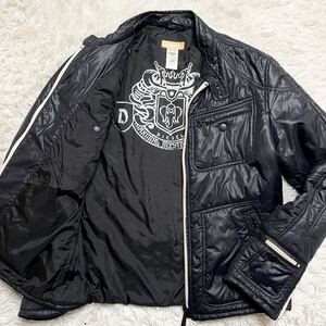 極希少 L相当 ●DIESEL ディーゼル シングルライダース ナイロン ジャケット ブルゾン バイカー ブラック 黒 裏地プリント ロゴ プレート 