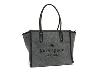 1円 ■美品■ kate spade ケイトスペード ウール×レザー ショルダーバッグ トートバッグ 肩掛けかばん グレー系×ブラック系 FJ3332