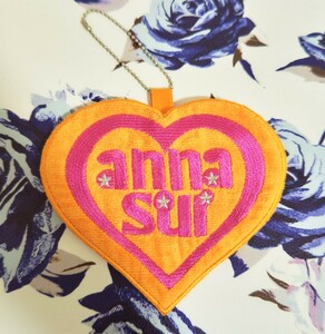 即決 美品 アナスイ ANNA SUI 可愛い ポーチ 移動ポケット 布製 キーホルダー オレンジ 橙色 ハート 検: ストラップ