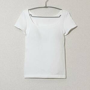 【美品】ユニクロ WOMEN リブ スクエアネック ブラT 半袖 WHITE L 271-472735(42-03) UNIQLO Tシャツ TEE GU ジーユー T-shirt