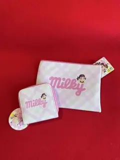 Milky ミニ財布とポーチ セット ピンク チェック柄