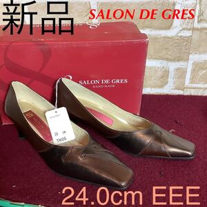 【売り切り!送料無料!】A-200 SALON DE GRES!パンプス!ブラウン!24.0cm EEE!デザインパンプス!おしゃれ!新品!日本製!