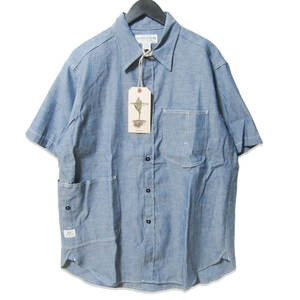 未使用 SASSAFRAS ササフラス 半袖シャツ SF-242134 DIGGIN SHIRT 1/2 ディギンシャツ シャンブレー ブルー M タグ付き 27107757