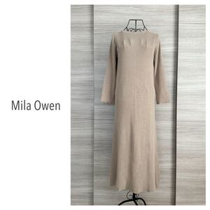 2wayオーガニックコットン◇Mila Owen ミラオーウェン　オーガニックコットン　リブ七分袖ワンピース　ニット　ベージュ　M